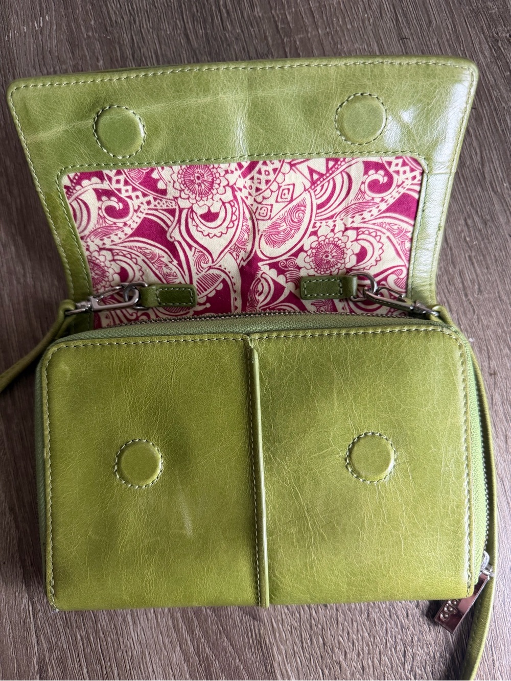 HOBO Lime Green Leather Crossbody Wristlet - Picture 3 of 11